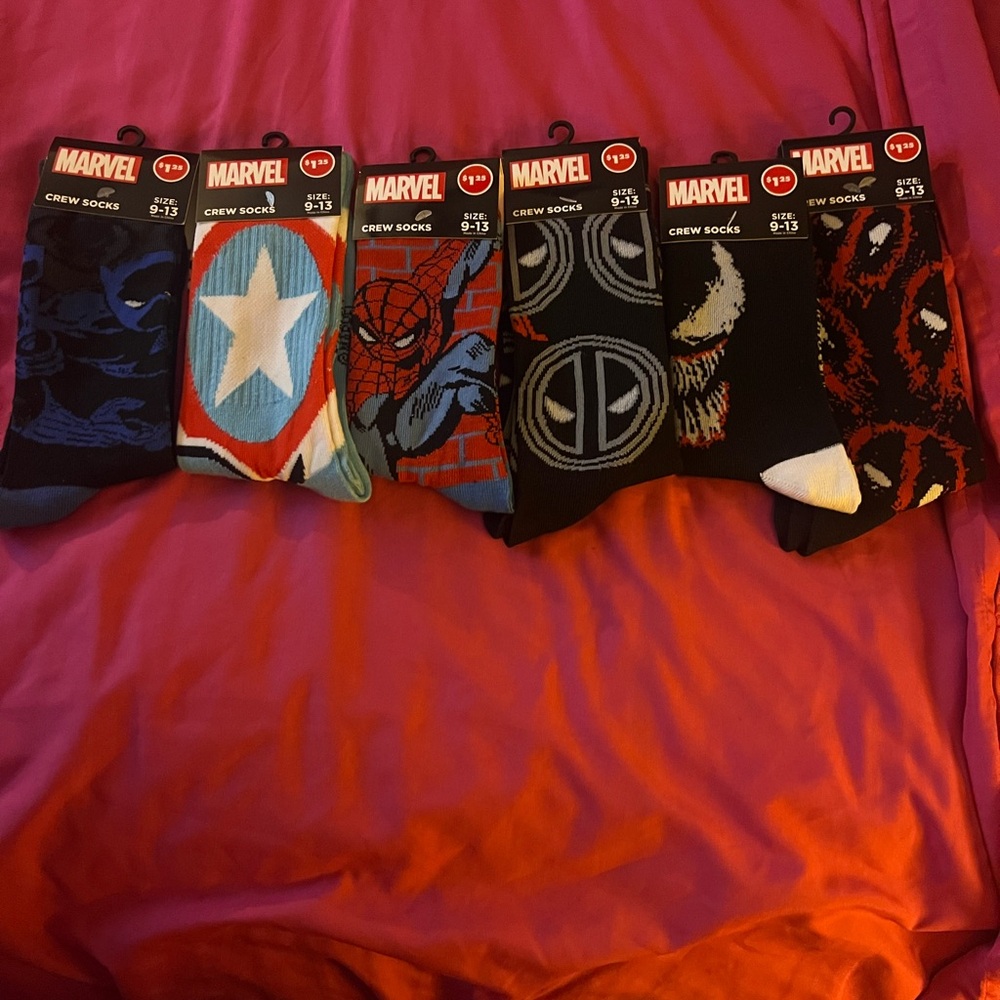 Marvel Men's Superhero Crew Socks - Red, Blue, Black, White
